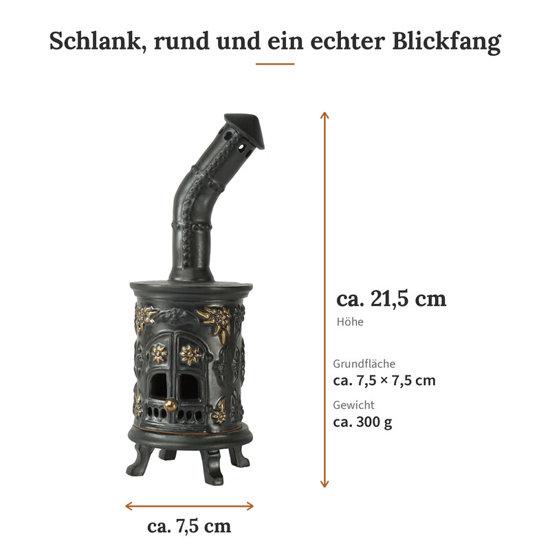 R�ucherofen Bobo Schwarz mit Goldkn�pfen aus handbemalter Keramik