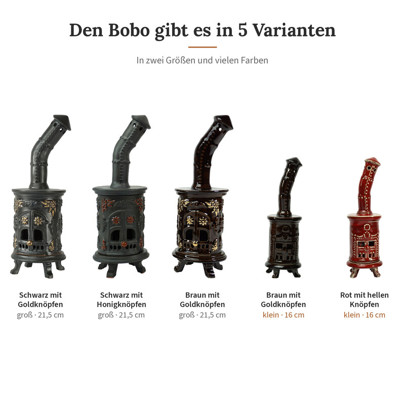 R�ucherofen Bobo Schwarz mit Goldkn�pfen aus handbemalter Keramik