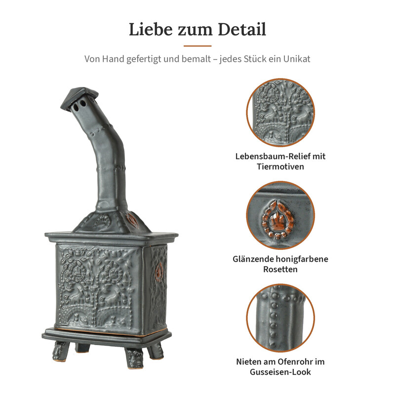 R�ucherofen Rolli Schwarz mit Honigkn�pfen aus handbemalter Keramik