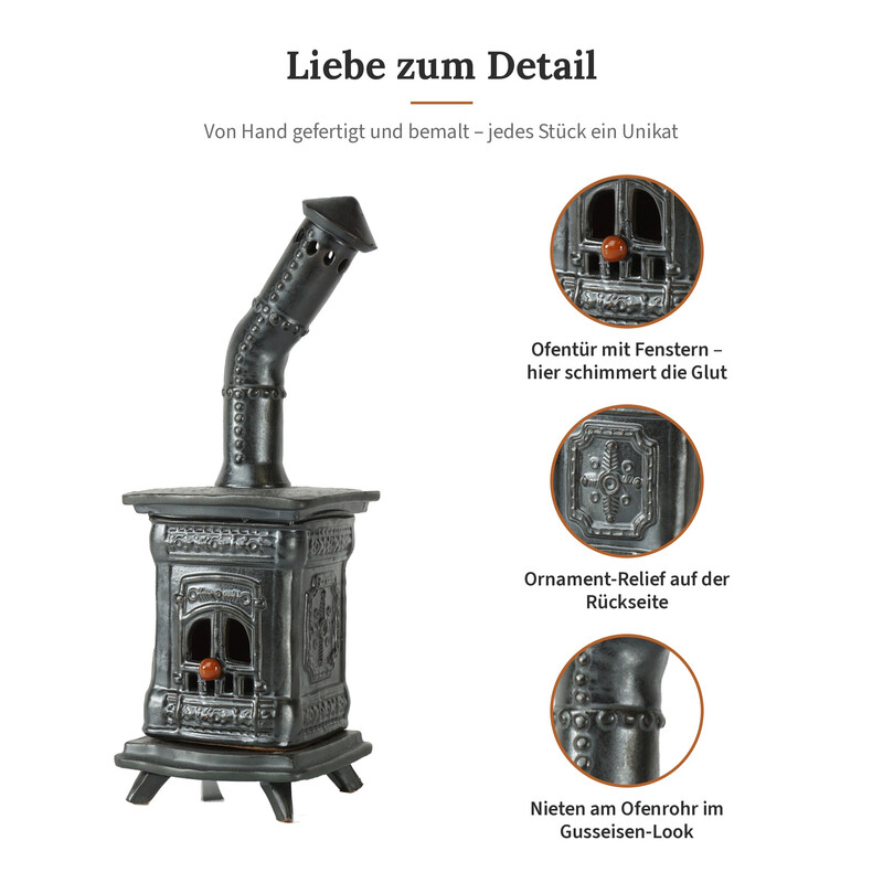R�ucherofen Molli Anthrazit aus handbemalter Keramik