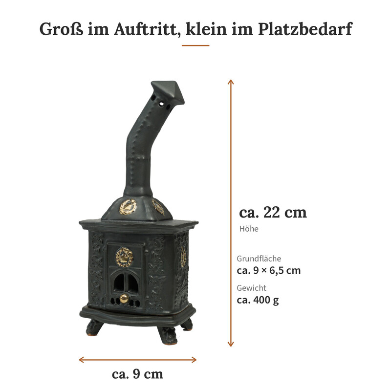 R�ucherofen Rolli Schwarz mit Goldkn�pfen aus handbemalter Keramik