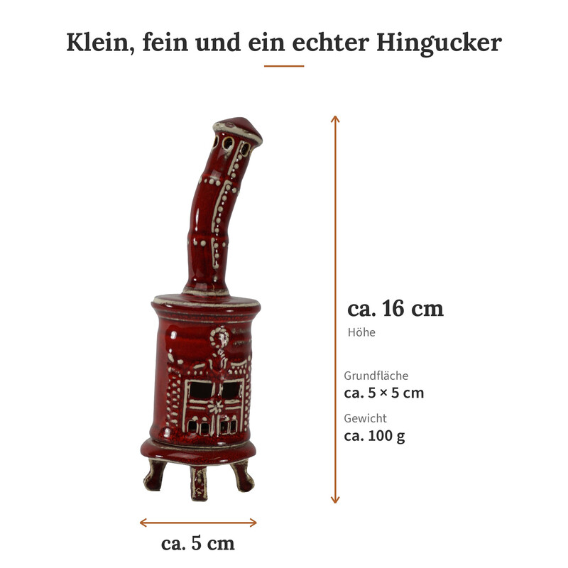 R�ucherofen Bobo Rot mit hellen Kn�pfen klein aus handbemalter Keramik
