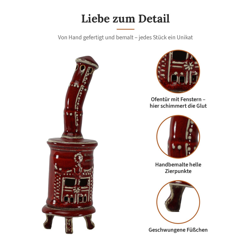 R�ucherofen Bobo Rot mit hellen Kn�pfen klein aus handbemalter Keramik