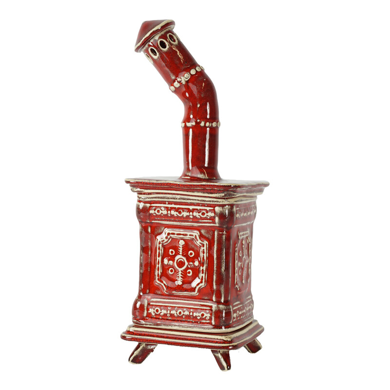 R�ucherofen Molli Rot mit hellen Kn�pfen aus handbemalter Keramik
