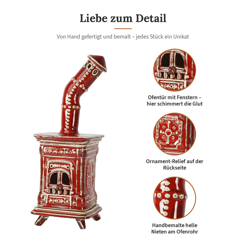 R�ucherofen Molli Rot mit hellen Kn�pfen aus handbemalter Keramik