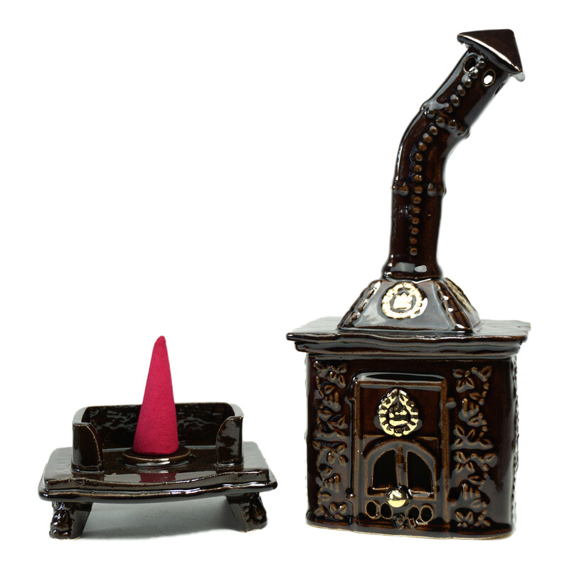 R�ucherofen Rolli Braun mit Goldkn�pfen aus handbemalter Keramik