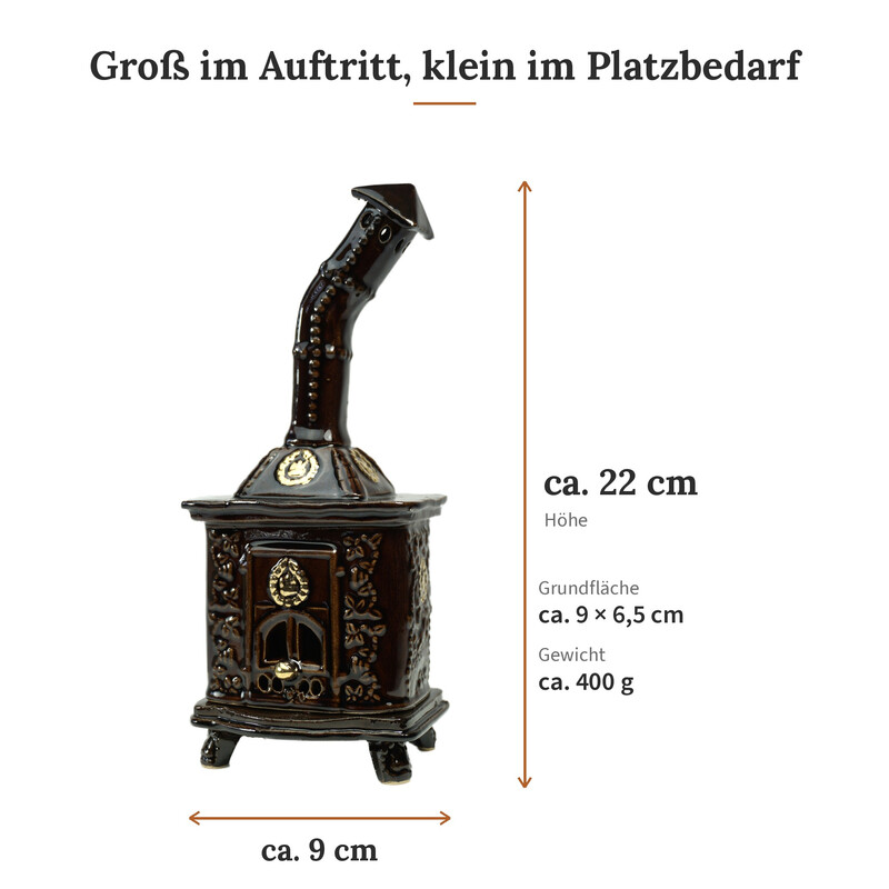 R�ucherofen Rolli Braun mit Goldkn�pfen aus handbemalter Keramik