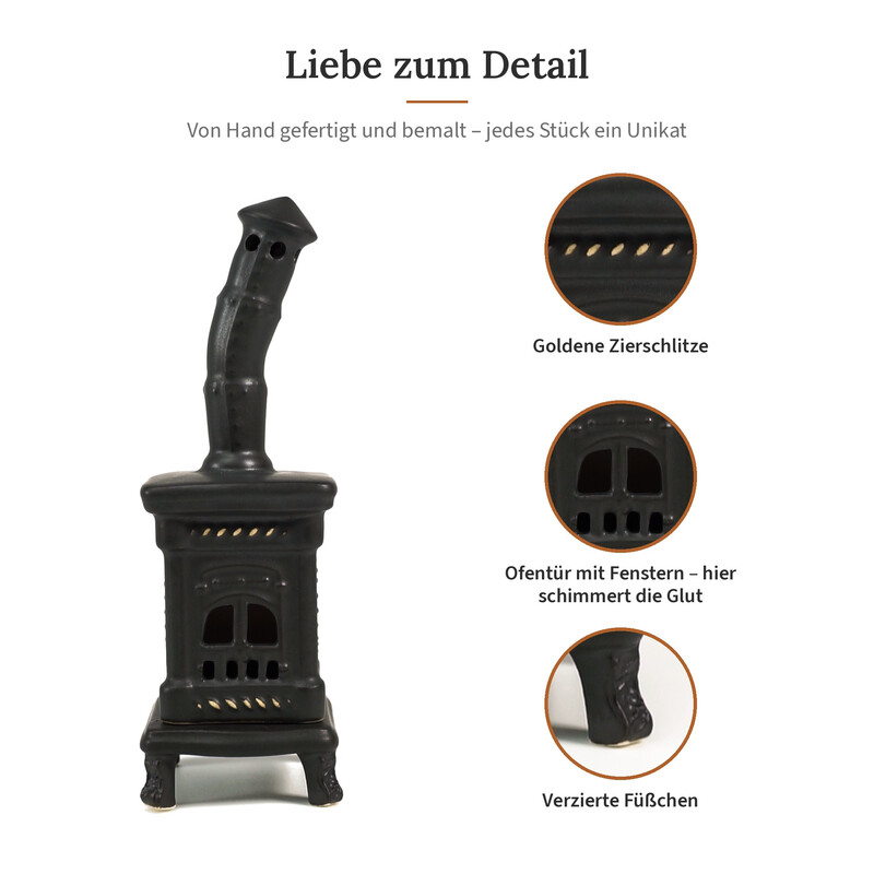 R�ucherofen Molli Schwarz klein aus handbemalter Keramik